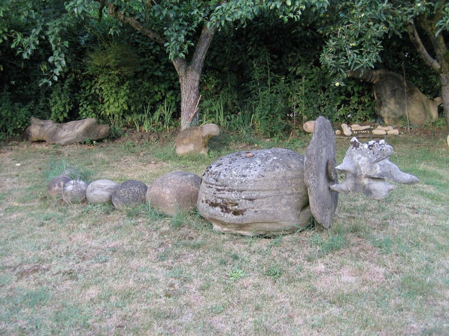 Fila di sassi di dimensioni crescenti disposti a comporre la corazza di una tartaruga preistorica